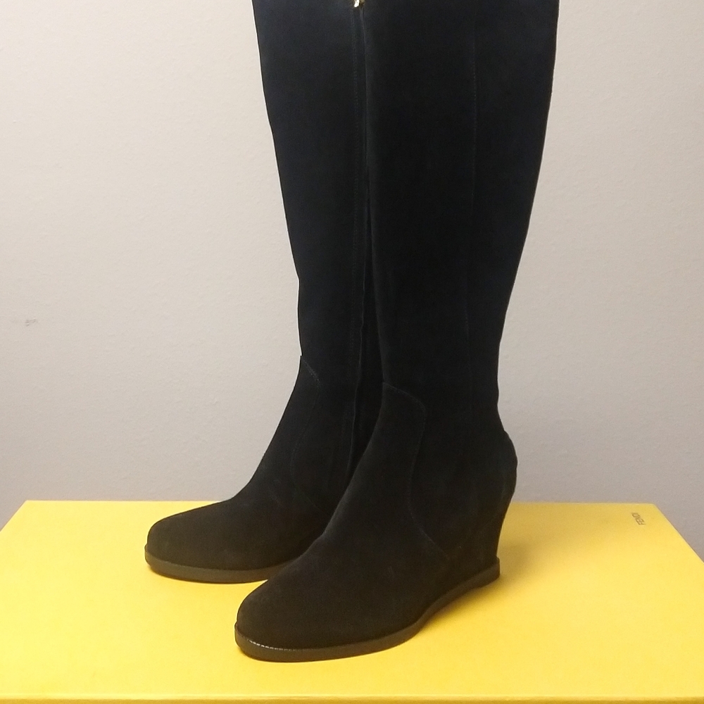 FENDI black suede tall wedge boot Size 38.5 Cathy
